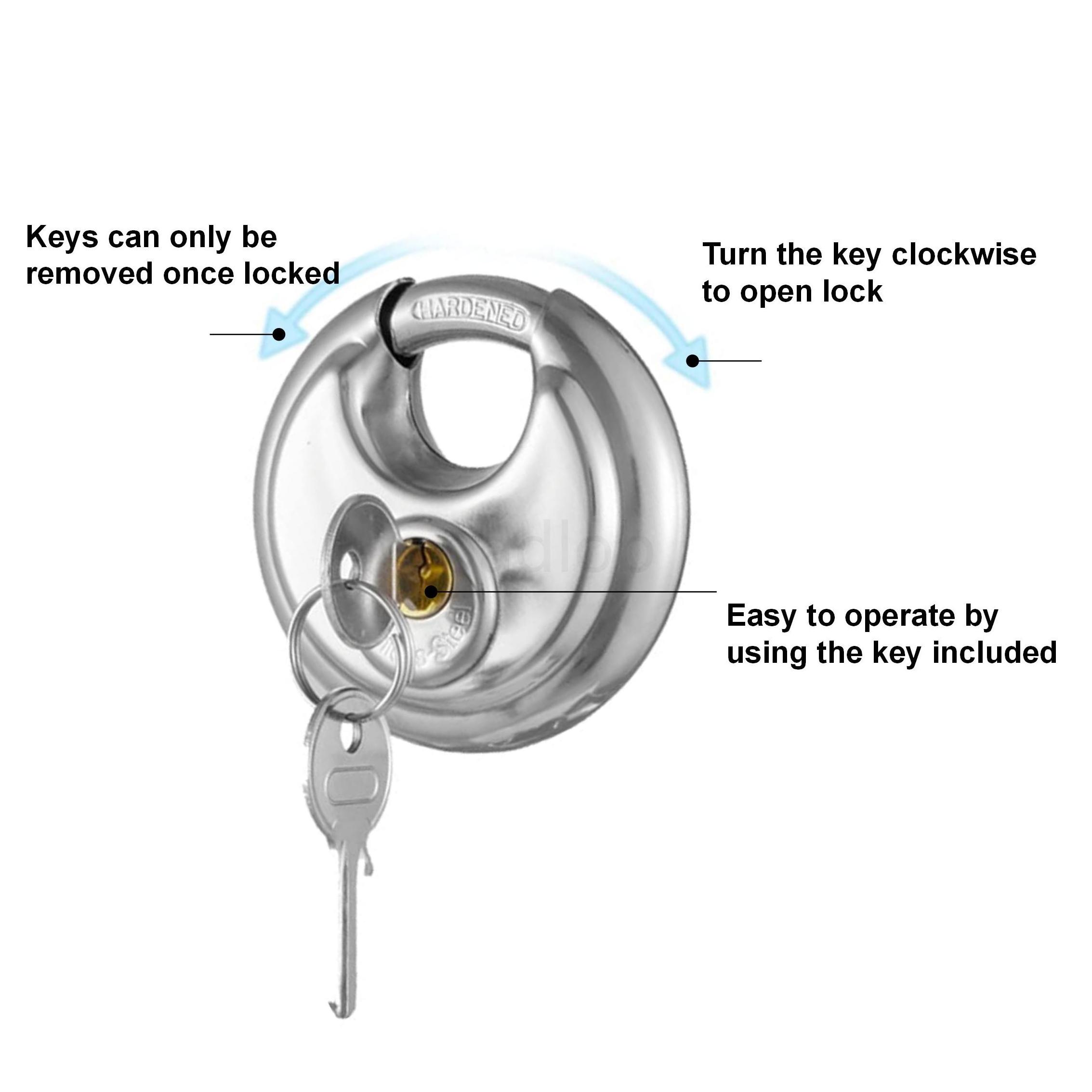 USA waterproof self storage door stainless steel disc lock 70mm uncuttable  disc custom logo padlocks with keys