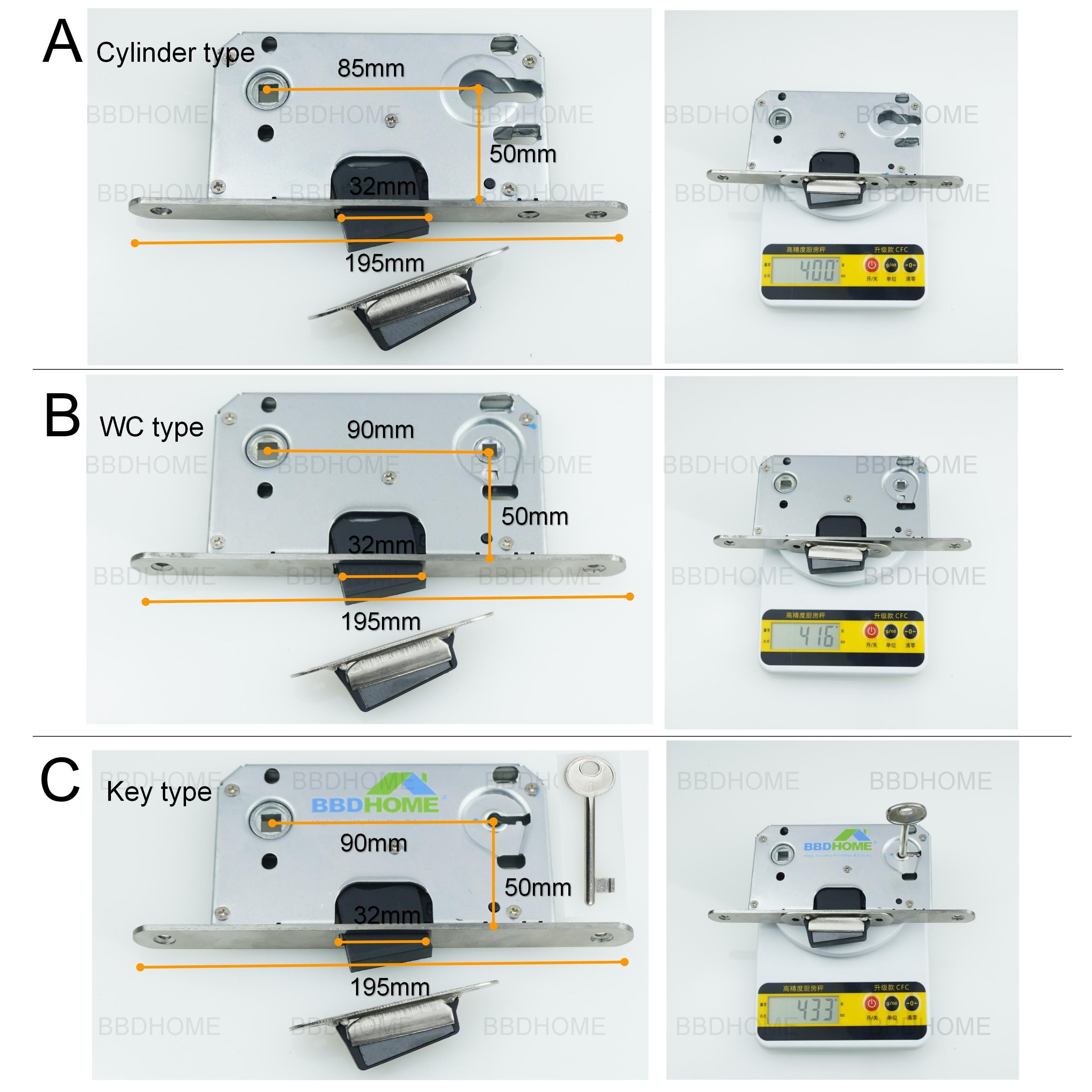 Security 8550mm 9050mm Magnet Mortise door lock body cylinder key wc magnetic lock latch