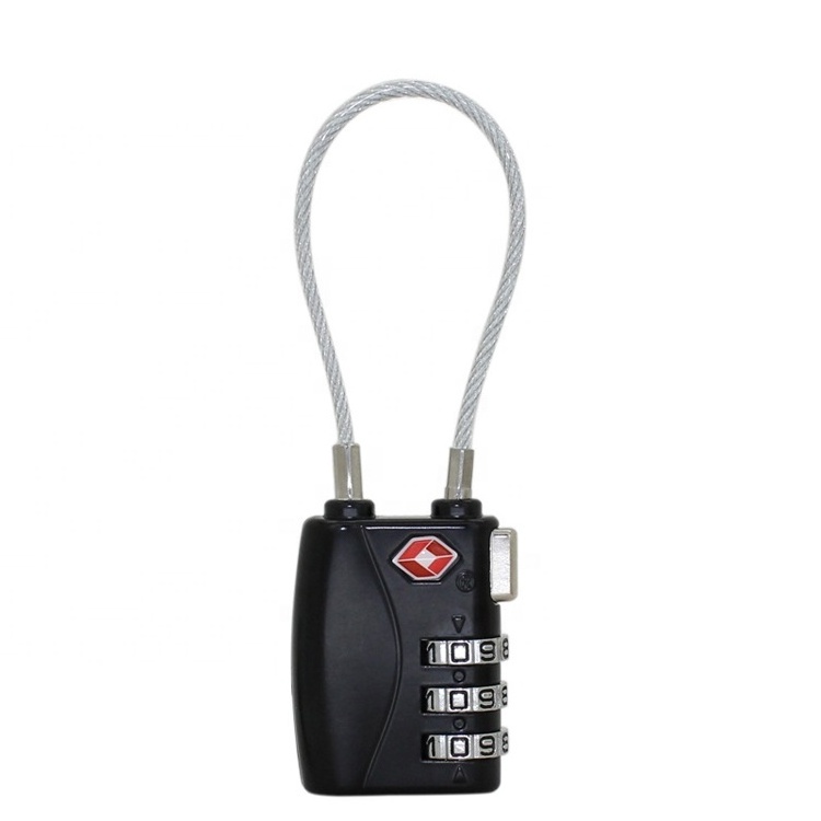 TSA719 High quality cable 3 digital combination padlock TSA Approved Traveling Padlock