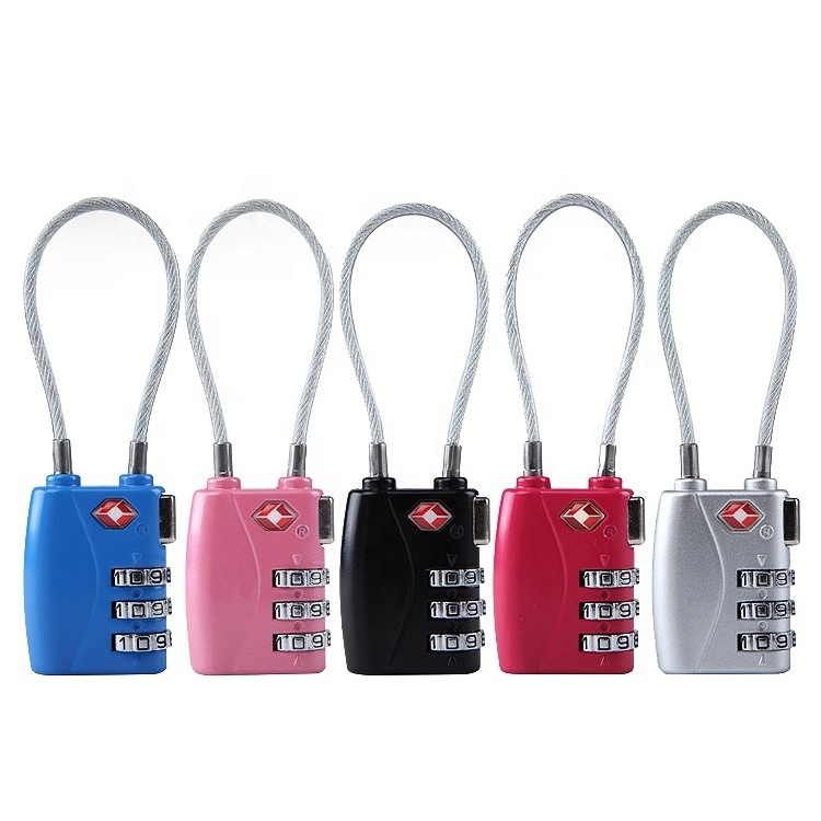 TSA719 High quality cable 3 digital combination padlock TSA Approved Traveling Padlock