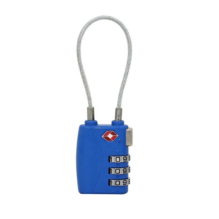 TSA719 High quality cable 3 digital combination padlock TSA Approved Traveling Padlock