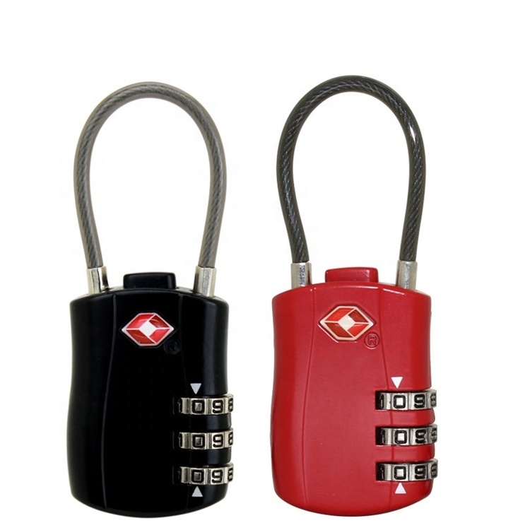 TSA527 Mini High quality cable 3 digital combination  TSA Approved Licensed travel lock candado de Combination para camio