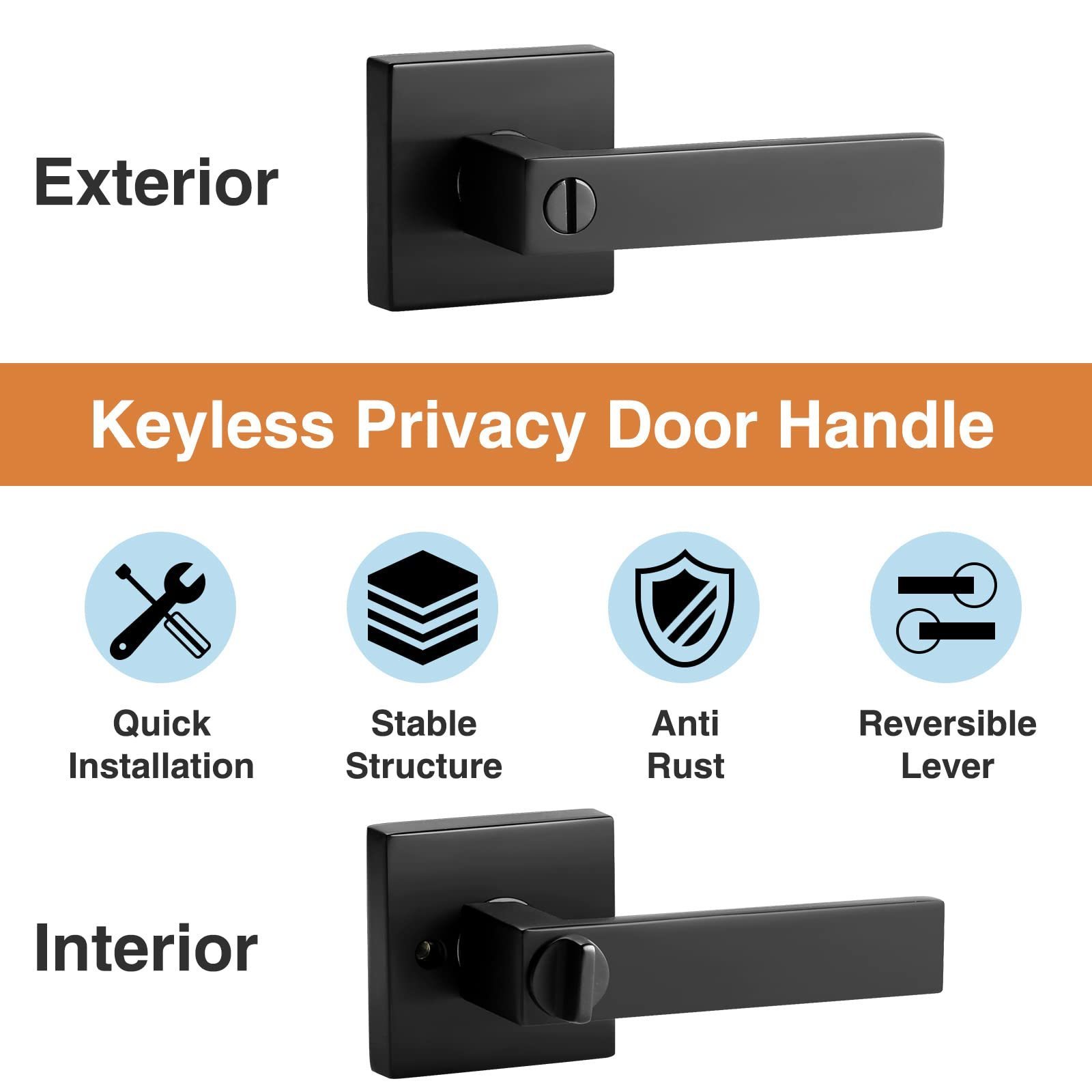 BBDHOME Interior Knob Keyless Levers Set Passage Matte black door handle for  Bedroom or Bathroom