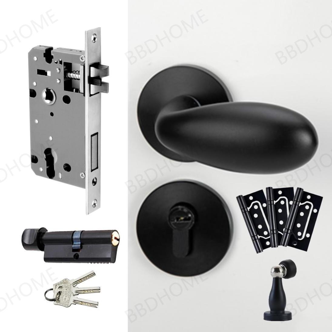 New design modern interior mortise lock aluminum alloy door handle 58 lock body black cylinder key 5845 door handle door lock