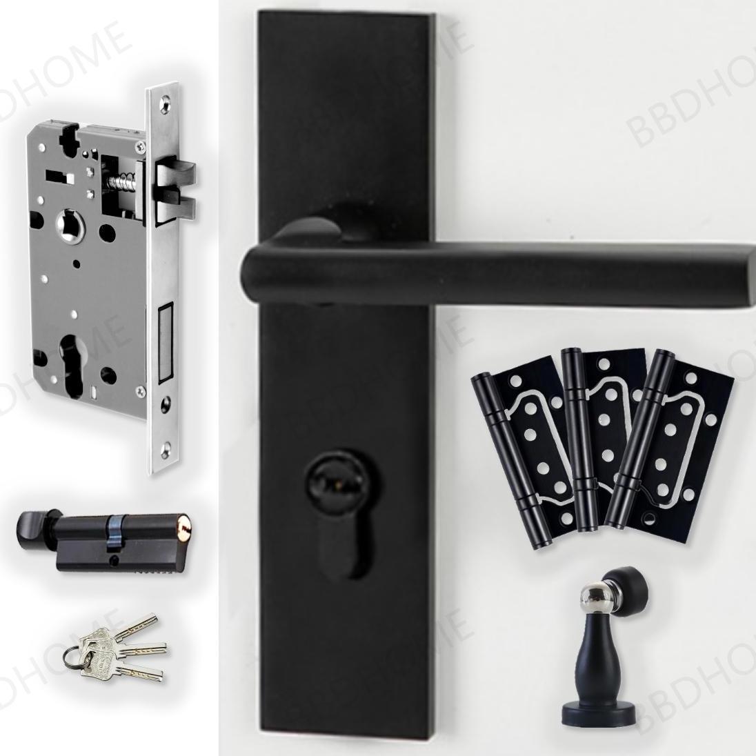 New design modern interior mortise lock aluminum alloy door handle 58 lock body black cylinder key 5845 door handle door lock