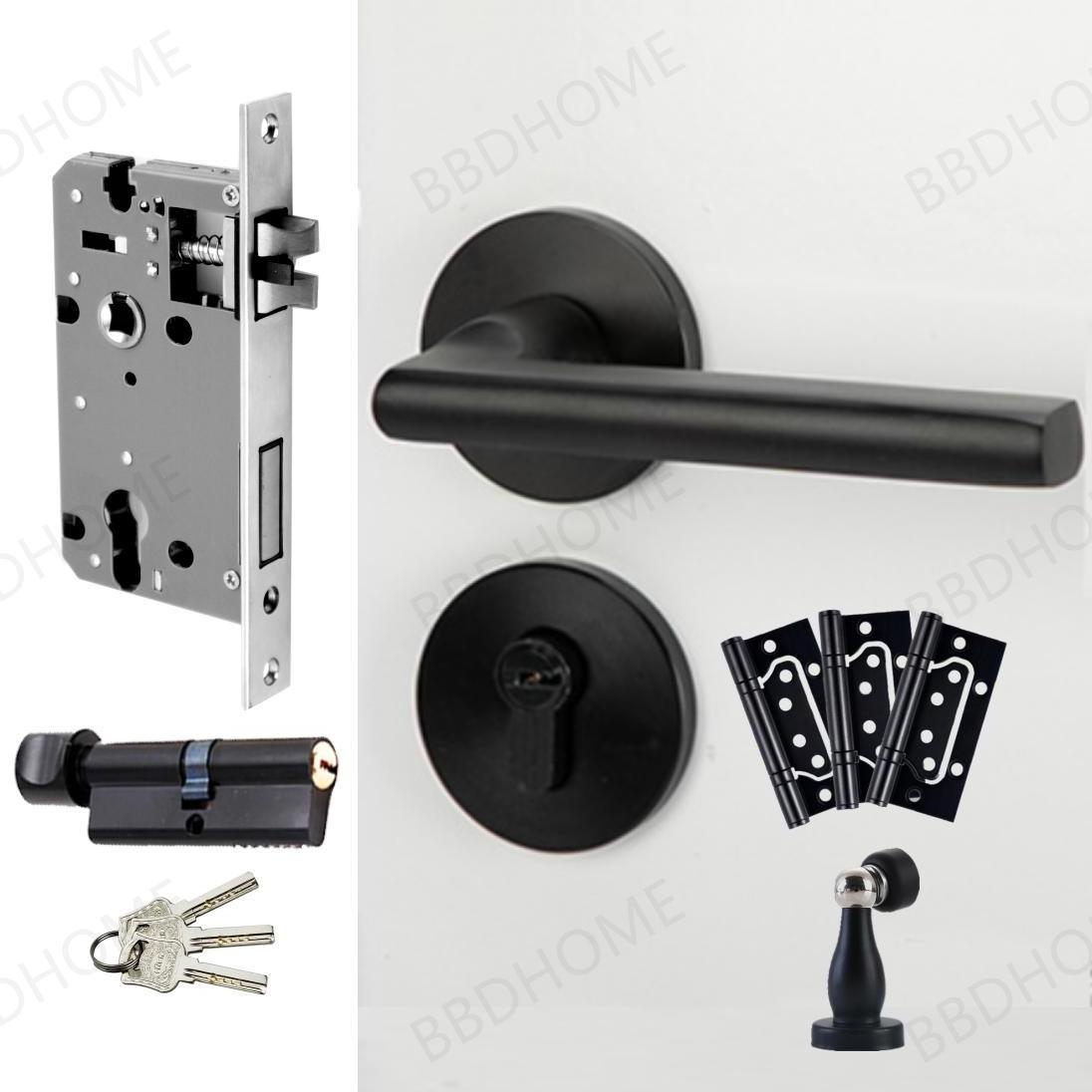 New design modern interior mortise lock aluminum alloy door handle 58 lock body black cylinder key 5845 door handle door lock