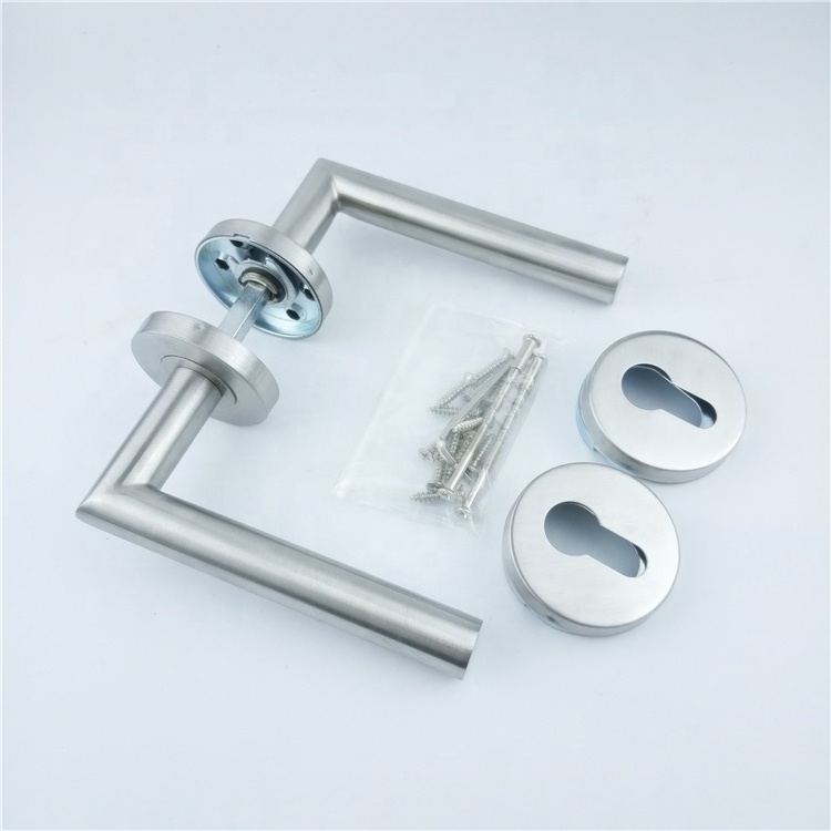 Bathroom Round Rosette Escutcheon Stainless Steel Pull Handle Steel Lock Lever Pull Stainless Door Handle