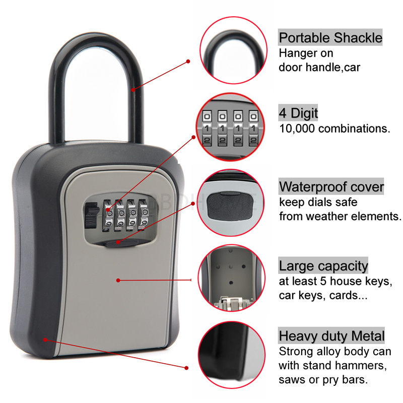 Grey Beach Keyless Storage Password Outdoor Safe Security Realtor Hanging Portable Metal Safe Car Key Locker lock Box for keys