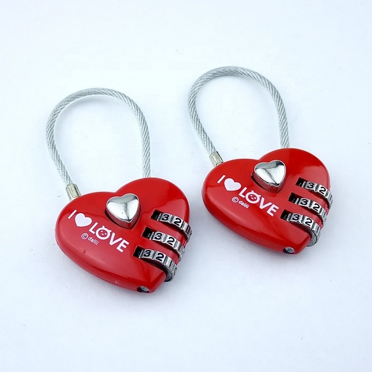 Mini  red heart 3digit Zinc Travel Luggage Cable  cartoon Heart combination lock