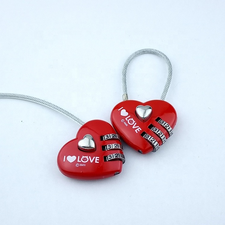 Mini  red heart 3digit Zinc Travel Luggage Cable  cartoon Heart combination lock