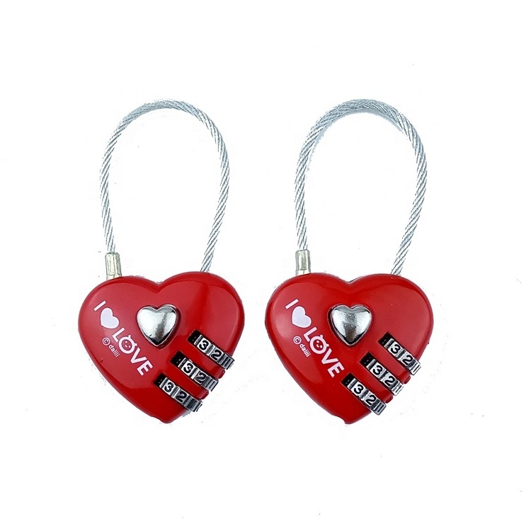 Mini  red heart 3digit Zinc Travel Luggage Cable  cartoon Heart combination lock