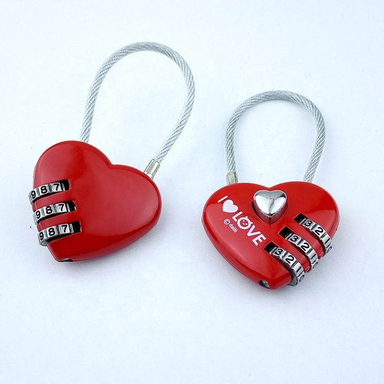 Mini  red heart 3digit Zinc Travel Luggage Cable  cartoon Heart combination lock