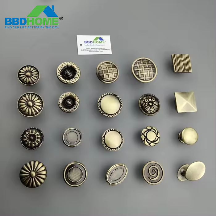 BBDHOME Zinc Alloy Old brass Antique kitchen bedroom cabinet Knurled Antique Brass Round Knob drawer door handles