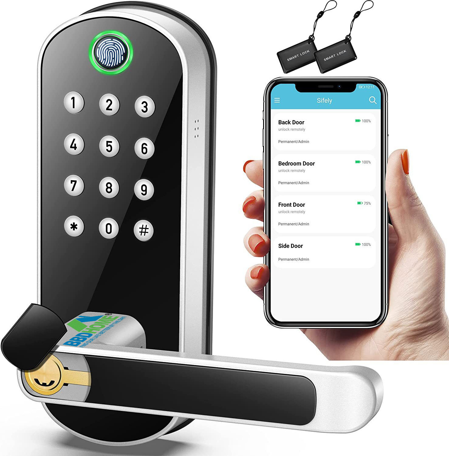 BBDHOME Waterproof Fingerprint Electronic Deadbolt Door Lock with Keypad Entry App Monitoring Auto Lock for Homes and Hotel