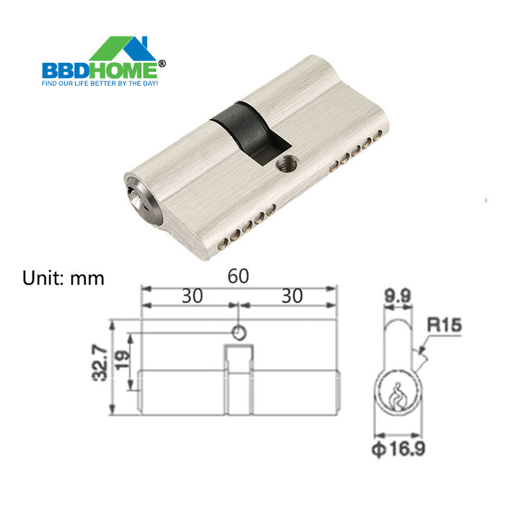 BBDHOME Stain Nickel Brass Aluminum Znic Alloy Oval Cylinder Key Brass Anti Snap Euro Profile door Lock Cylinder