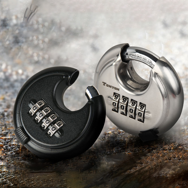 Stainless Steel Round 4 Digit Discus Lock Resettable Hardened Keyless rekeyable Combination disc padlock