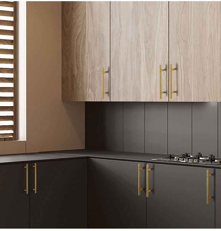 BBDHOME Simple sleek modern cabinets & closet doors adorned with wired copper knobs and Nordic-style brass drawer pulls