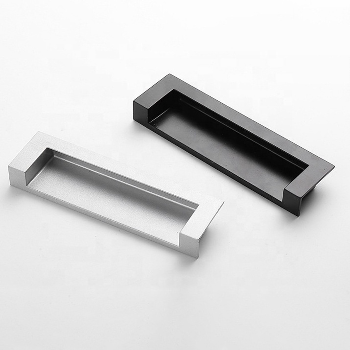 Simple drawer handle embedded sliding door black wardrobe hidden concealeel cabinet handle