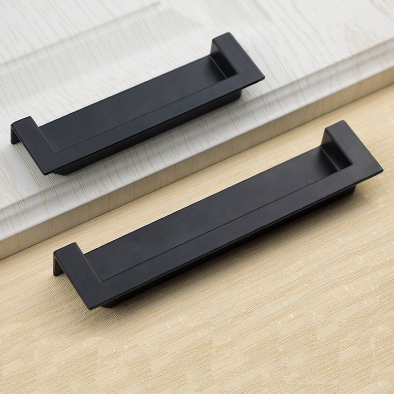 Simple drawer handle embedded sliding door black wardrobe hidden concealeel cabinet handle