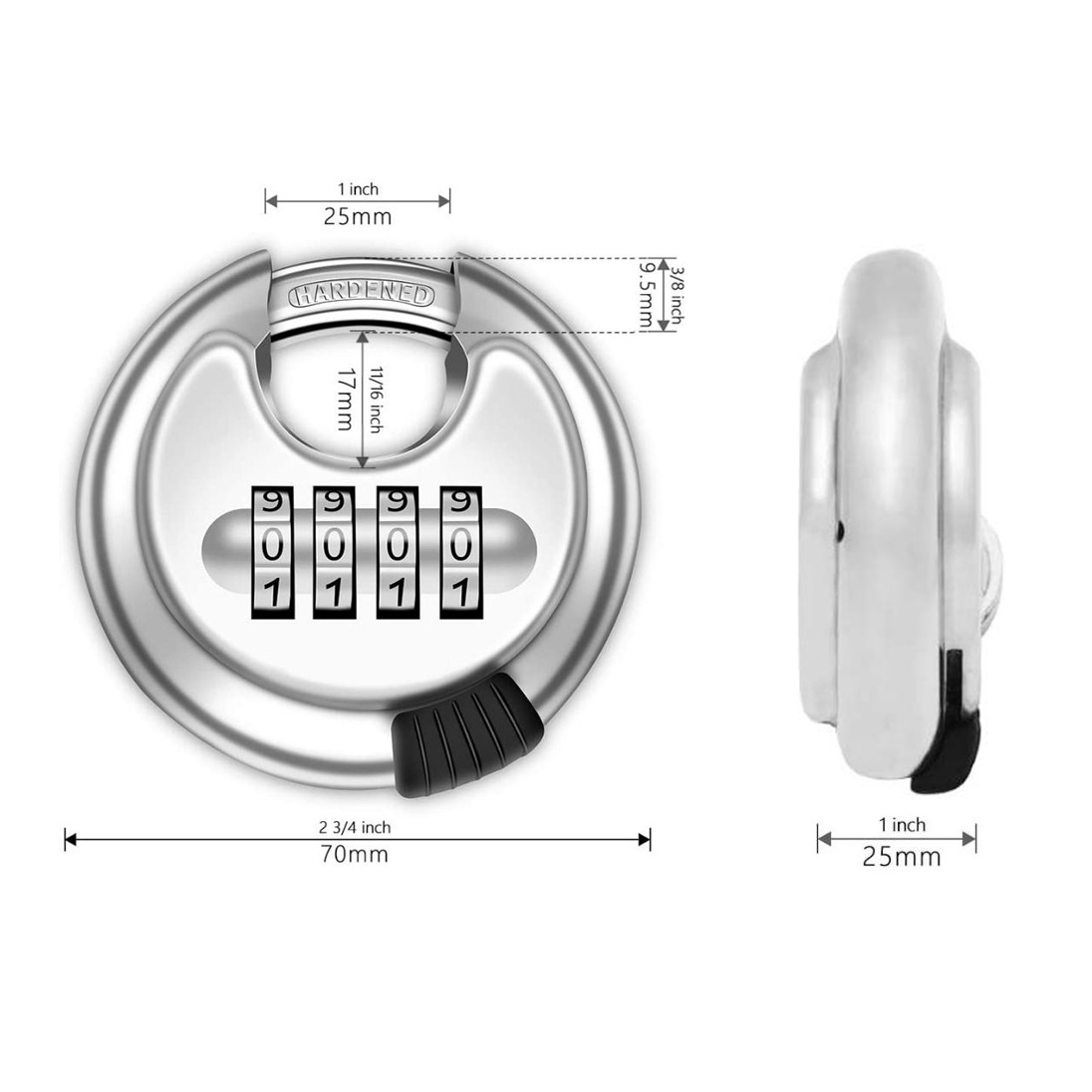 Stainless Steel Round 4 Digit Discus Lock Resettable Hardened Keyless rekeyable Combination disc padlock