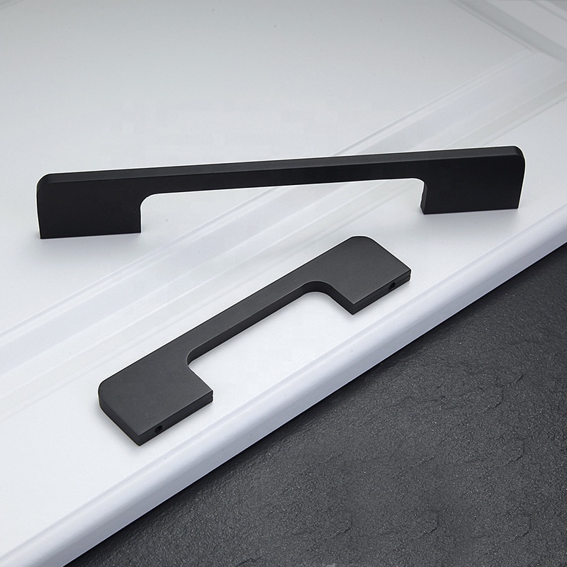 Modern Kitchen Door Black Matt Satin pull minimalist Wardrobe Profile Aluminum Oxidation Long Cabinet handles