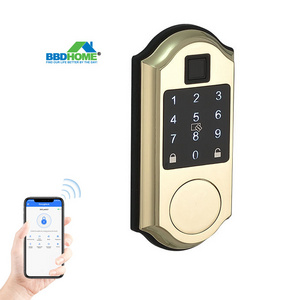 Tuya Smart TT LOCK American Standard Gold Color Built In Fingerprint Deadbolt Smart Keyless Door Lock