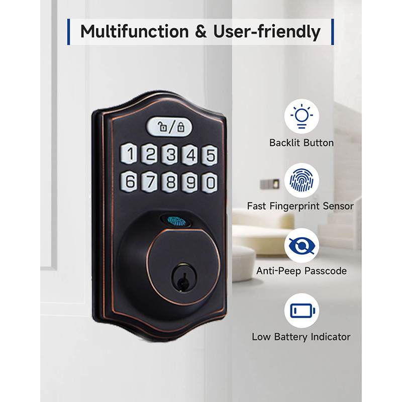 Electronic Keypad Entry Front Door Anti Peeking Auto Lock Passcode Smart Fingerprint Deadbolt Door Lock