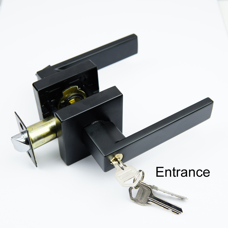 Internal Doors wooden modern Hotel Locks Indoor Room Keys Key Black Bedroom Lever Sets Interior Door Handles  Lock with handle