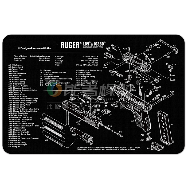 1911/BROWNING HI POWER/RUGER Gun Cleaning Mat with custom colour print