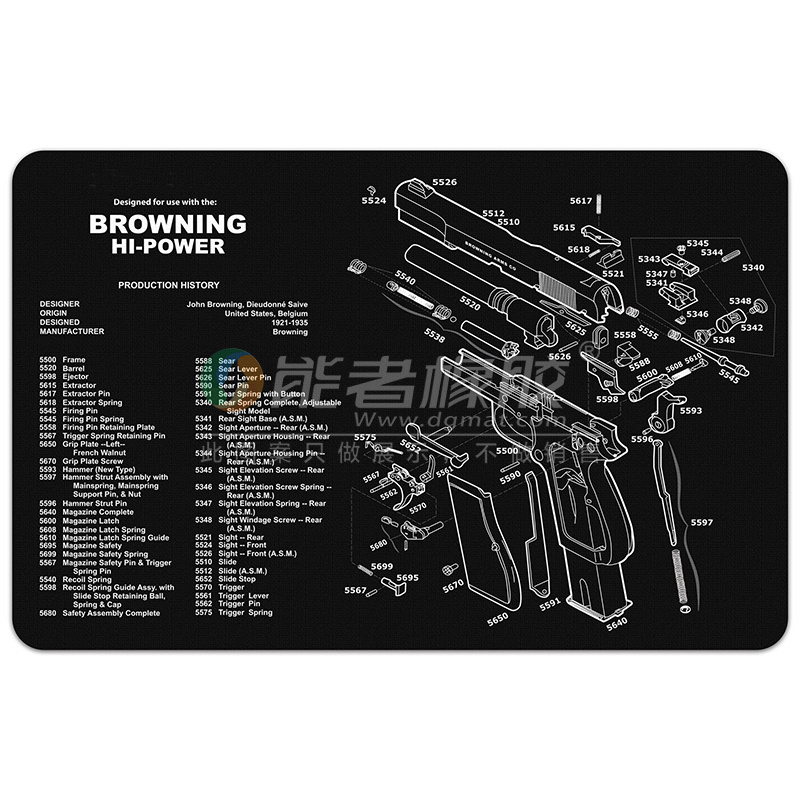 1911/BROWNING HI POWER/RUGER Gun Cleaning Mat with custom colour print