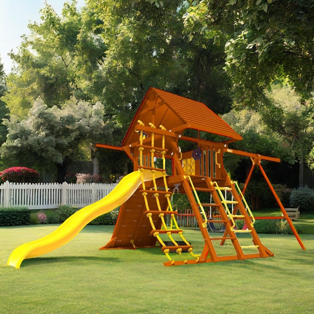 Simple Style Wooden Children Swing Slide Sets Custom Kids Commercial Playground Outdoor Equipment