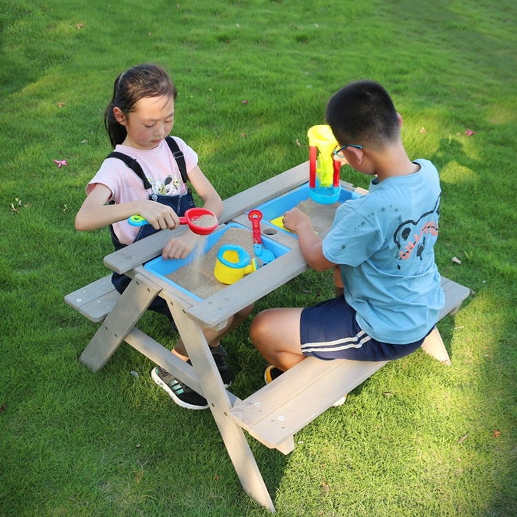 Sand Activity Play Picnic Table  with Umbrella and Chair Bench Set