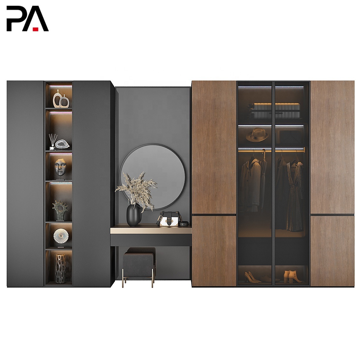 PA bedroom furniture design armoire custom sliding door walk in modern wardrobe closet