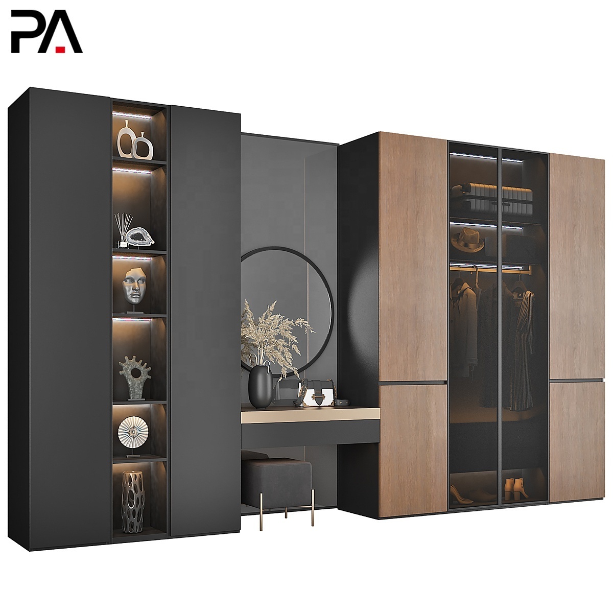 PA bedroom furniture design armoire custom sliding door walk in modern wardrobe closet