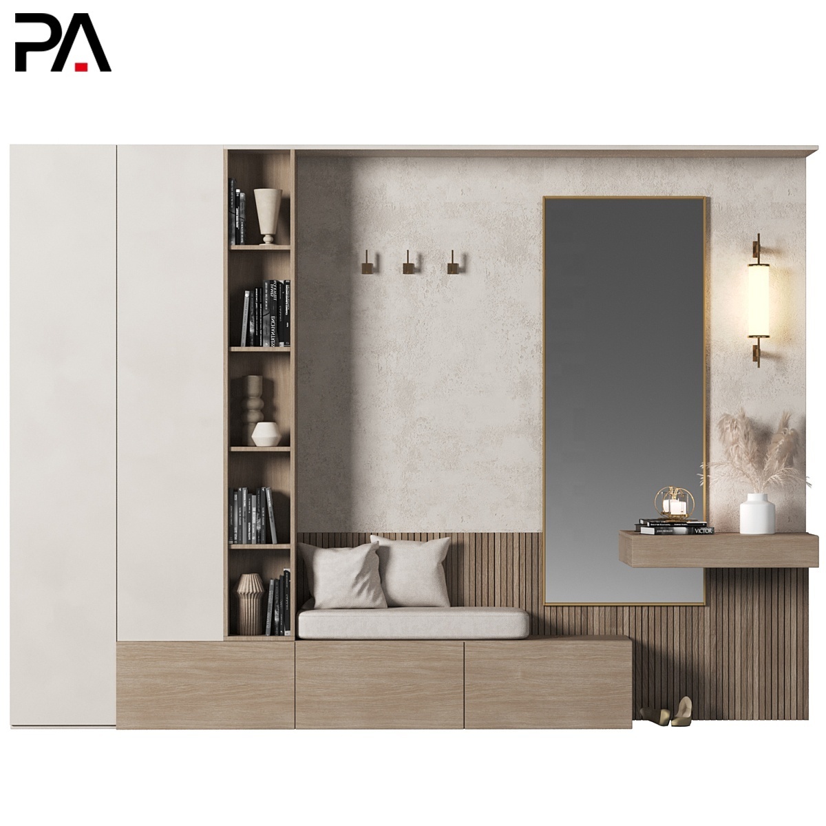 PA modern wooden luxury hallway mirror furniture storage smart shoe rack cabinet