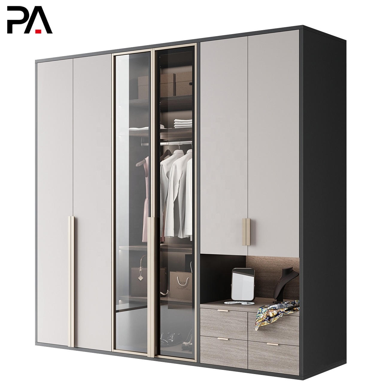 PA modern closet metal aluminum frame glass door luxury turkish bedroom portable solid wood wardrobes