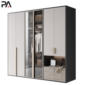 PA modern closet metal aluminum frame glass door luxury turkish bedroom portable solid wood wardrobes