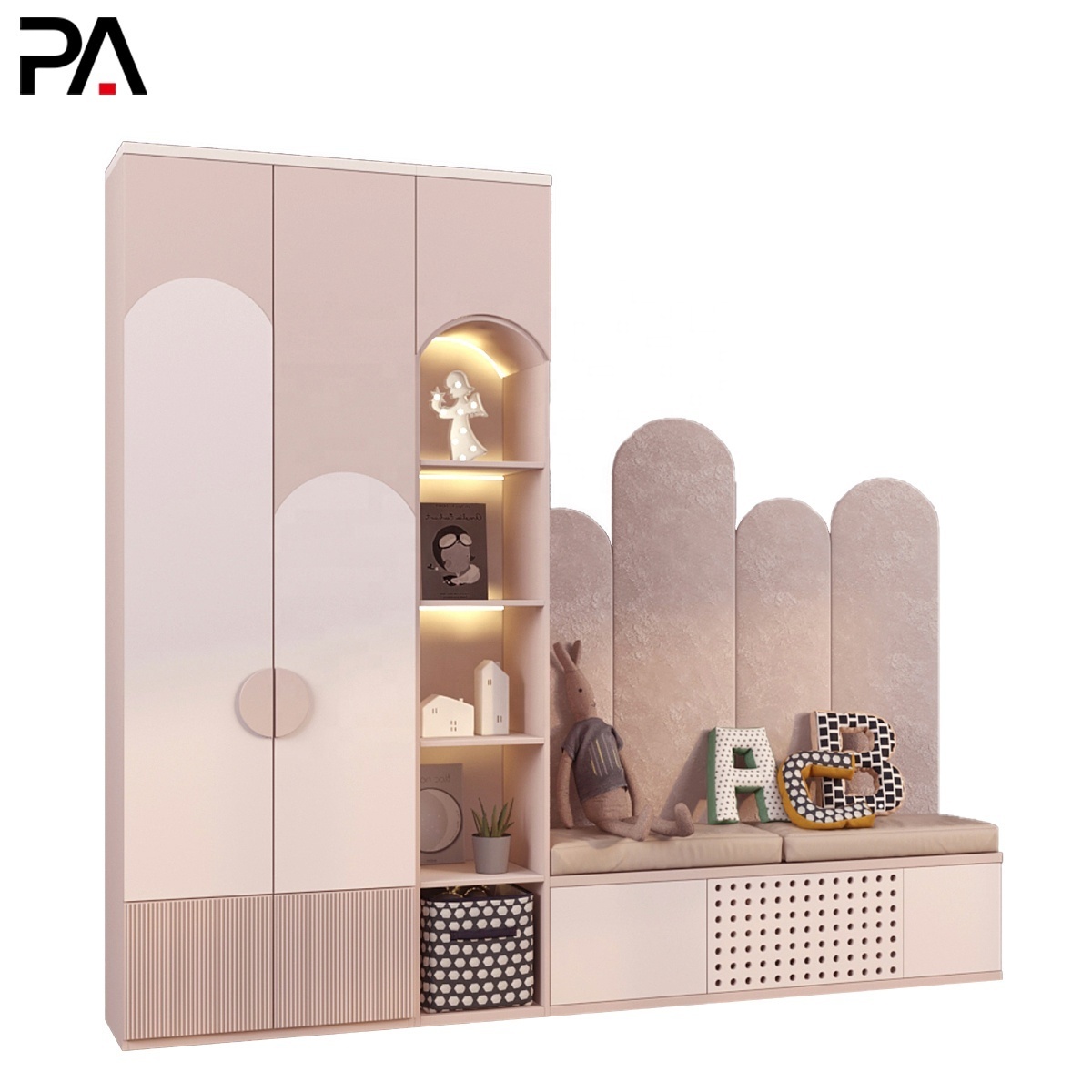 PA custom simple small size two door pink cabinet clothing room for baby closet wardrobe designs