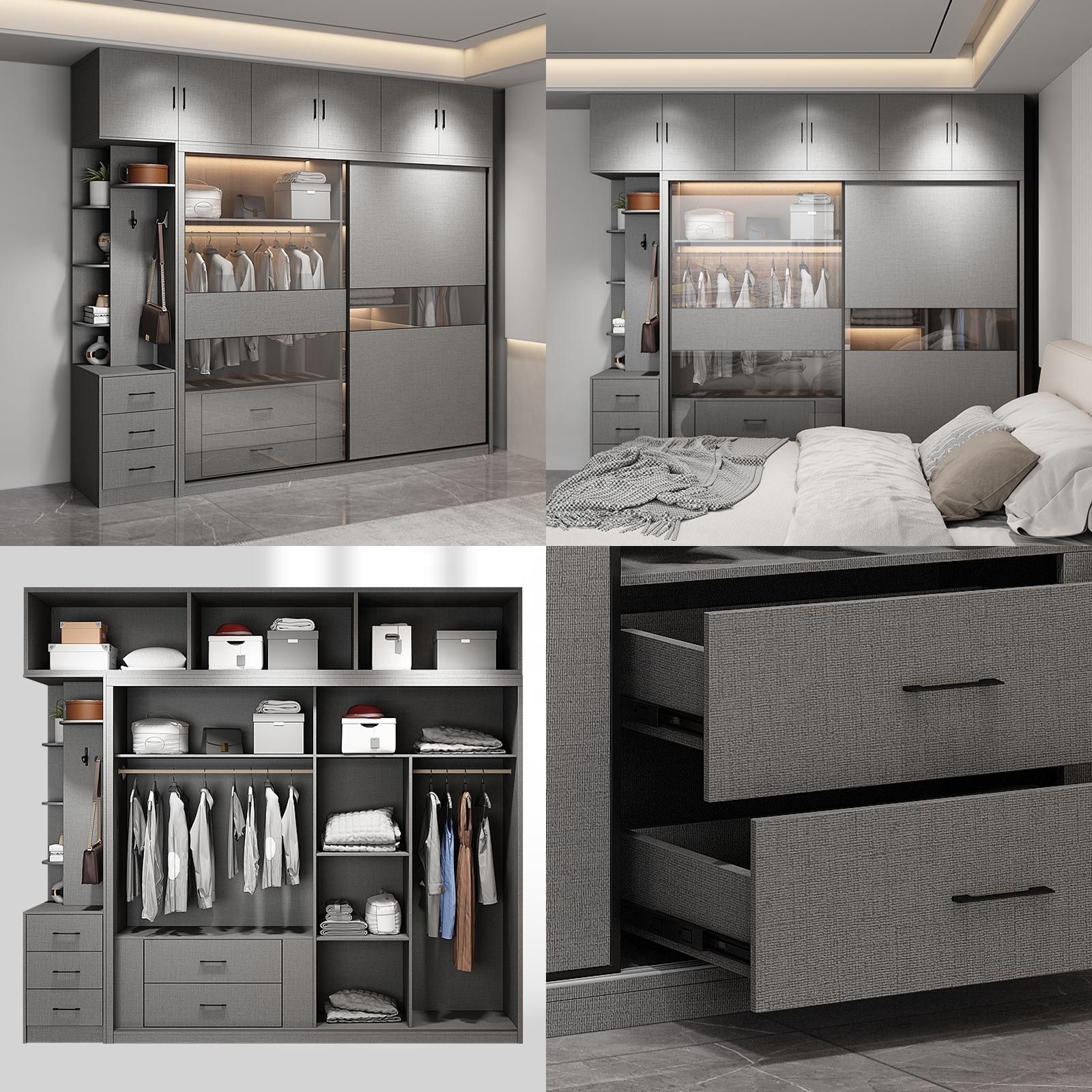 PA hotel furniture bedroom modern built in portable wooden sliding door closet system wardrobe