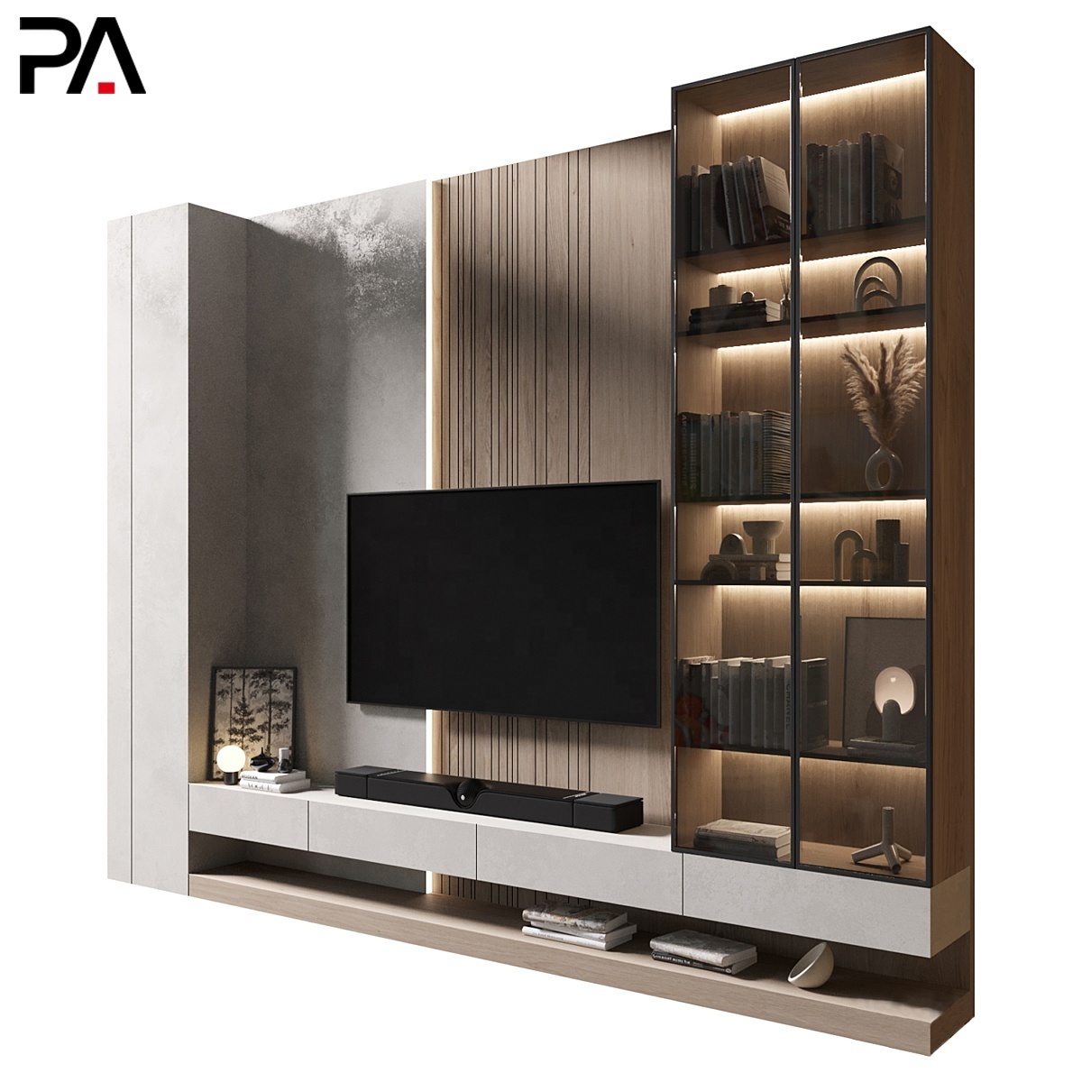 PA modern design wooden dining sideboard buffet glass display living room cabinets