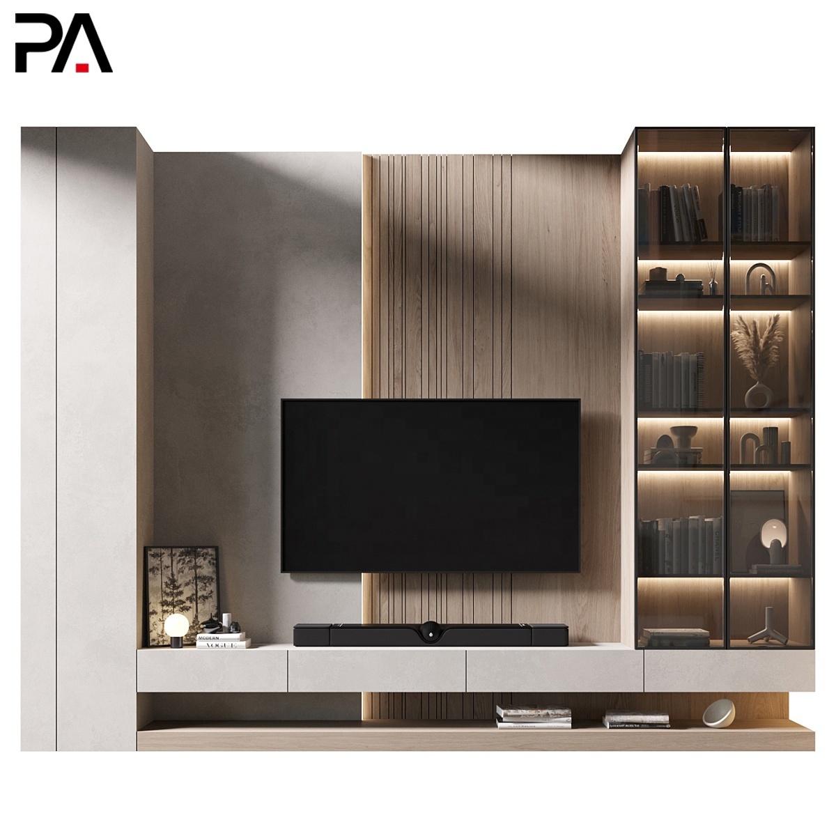 PA modern design wooden dining sideboard buffet glass display living room cabinets