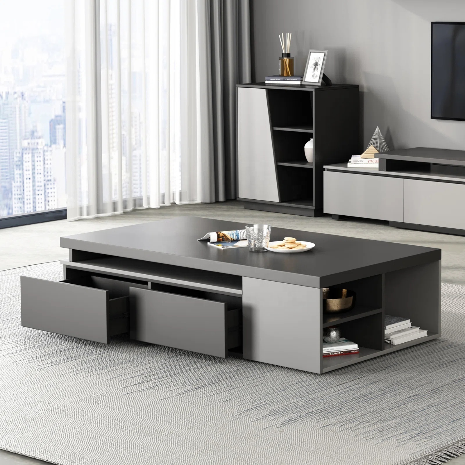 PA luxury modern marble tv unit with tv stand cabinet and coffee table set