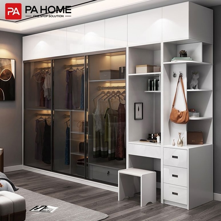 PA transparency door white sunmica designs for complete bedroom sets with bed and stainless steel wardrobe