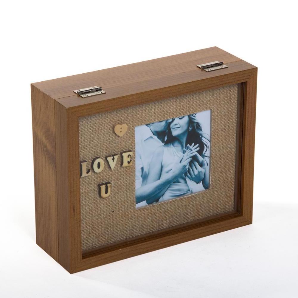 Wooden Glass covered silk printing Foldable display box with hinge for display storage decoration