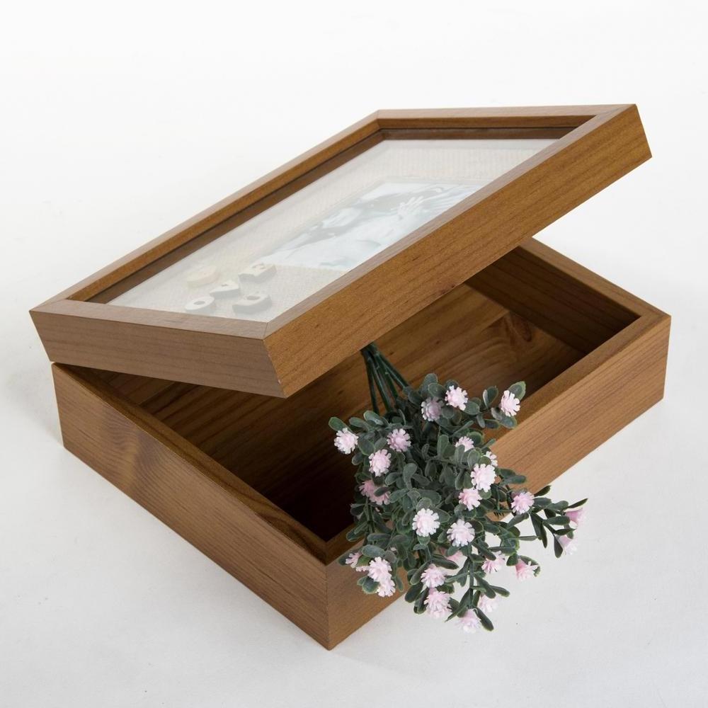 Wooden Glass covered silk printing Foldable display box with hinge for display storage decoration