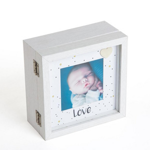 Wooden Glass covered silk printing Foldable display box with hinge for display storage decoration