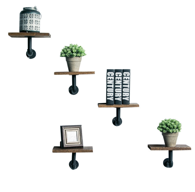 Industrial tube rack wall-mounted rustic metal storage floating rack kitchen bar rack and wall shelf unit bookshelf