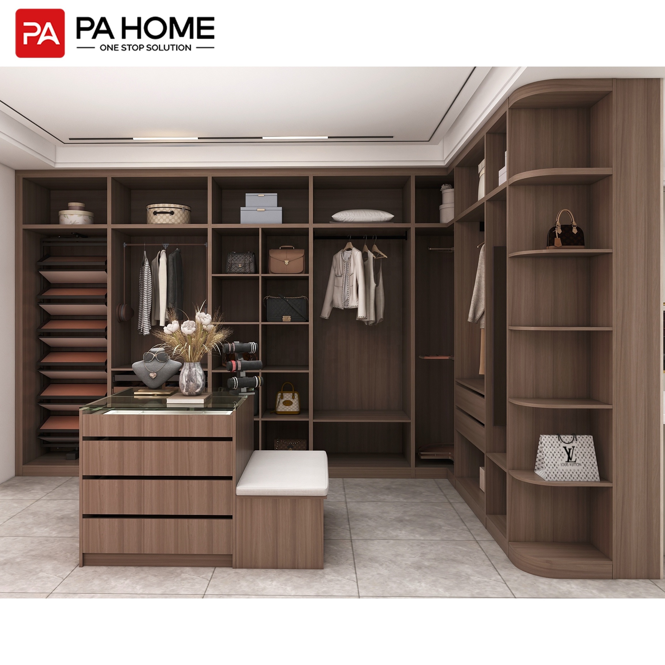 PA modern bedroom furniture wooden armoire custom design walk in closet wardrobe