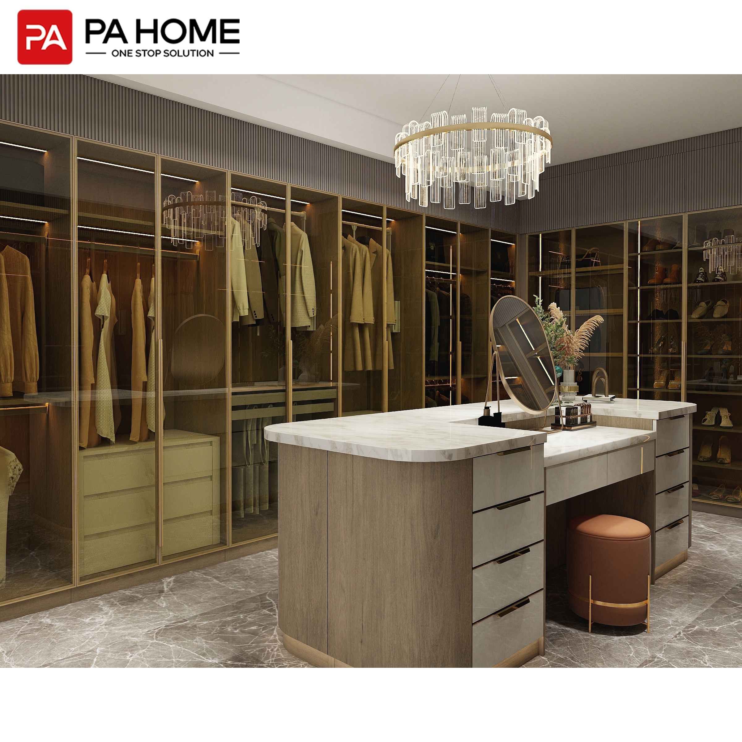 PA modern bedroom furniture wooden armoire custom design walk in closet wardrobe