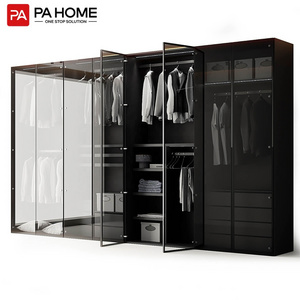 PA bedroom furniture metal aluminium glass door clothes closet black wardrobe cabinet